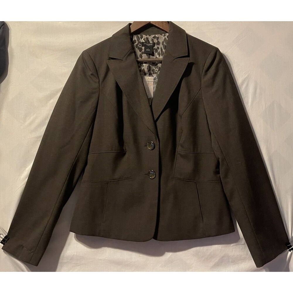 Ann Taylor NWT Wool Blend Brown Tailored Blazer Jacket Leopard Lined Size 8 Y2K